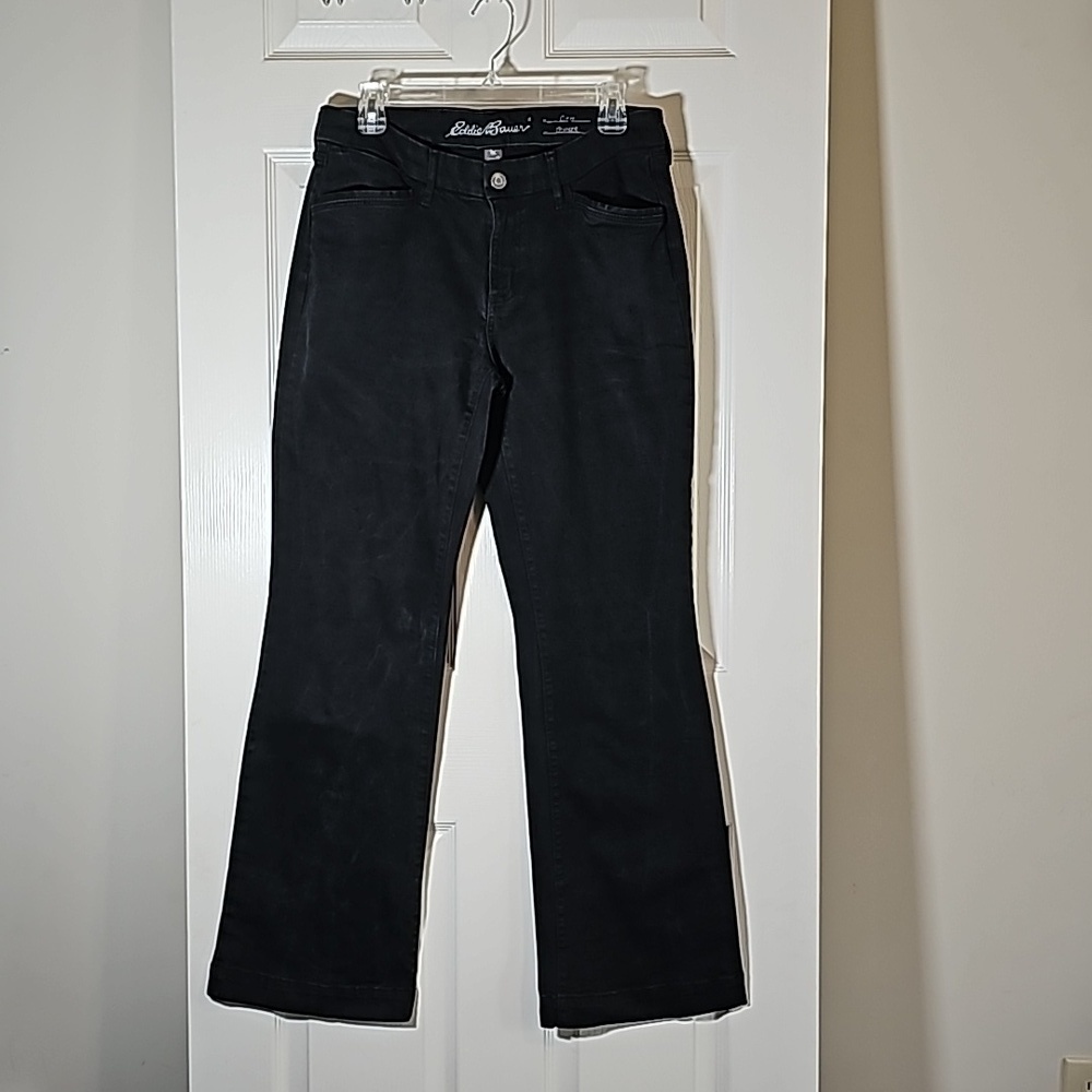 Eddie Bauer Curvy Fit Trouser Wide Leg Jeans Black Stretch Size 10